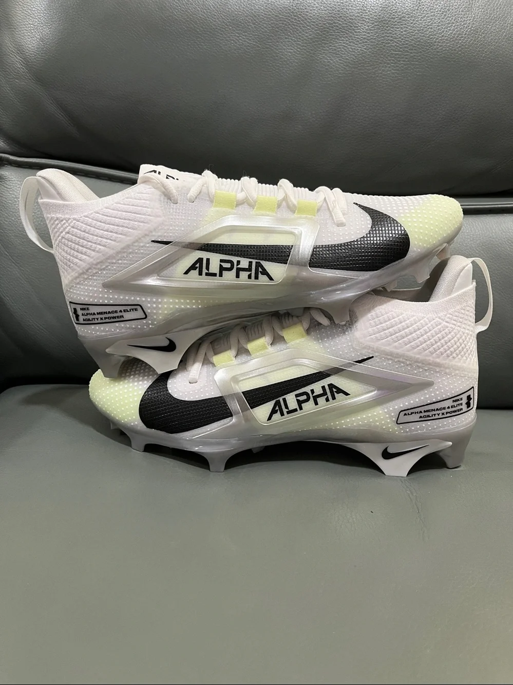 Nike White and Lime Alpha Men’s Athletic Cleats